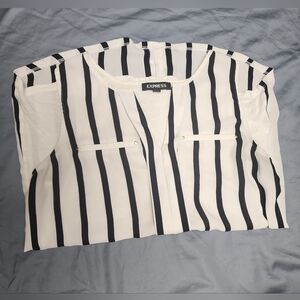Express Women's Black and White Striped Dress Shirt